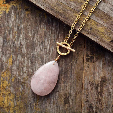 Love Rose Quartz Teardrop Pendant Necklace-Your Soul Place